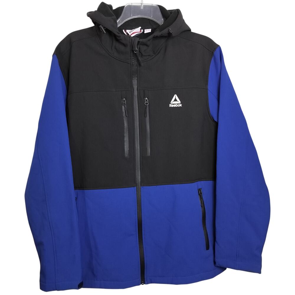 M938) Reebok Men's Surf Blue Black Soft Shell Zip Up Hoodie  Jacket XL